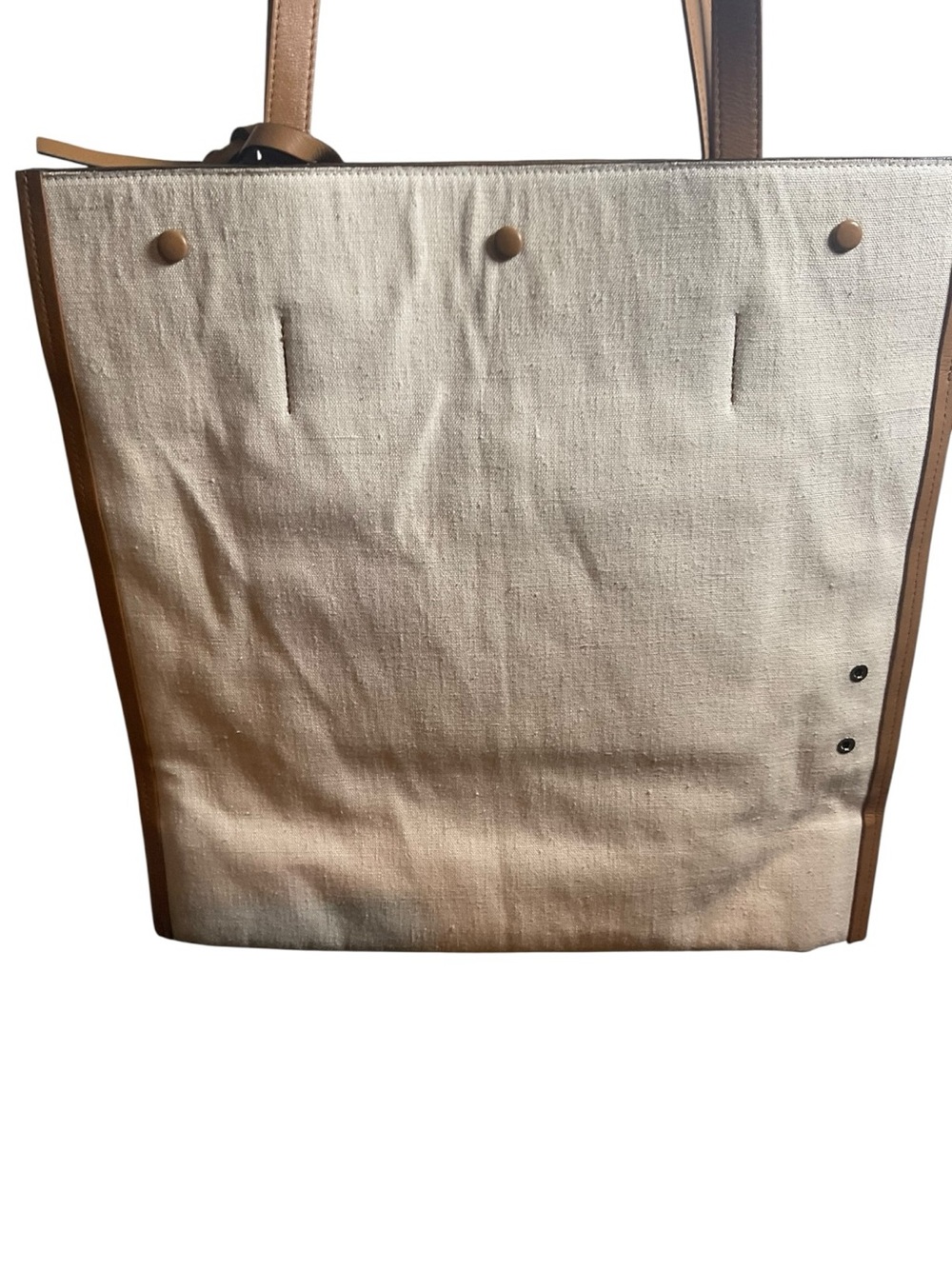 Cream Canvas Tote with Tan Leather Trim and Tag - Picture 6 of 13